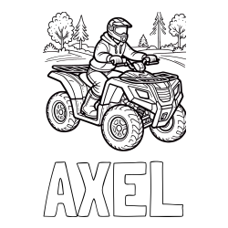 Online Created Coloring Page - AXEL Coloring Page and Motorist on ATV Coloring Page