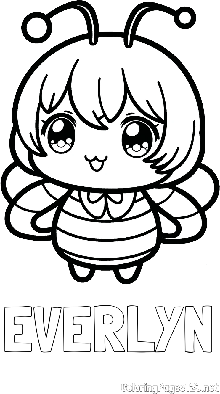 EVERLYN Coloring Page and Anime-Style Bee Coloring Page