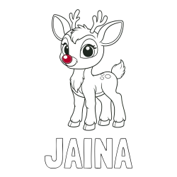 Online Created Coloring Page - JAINA Coloring Page and Coloring Page of a Cute Deer (Rudolph)