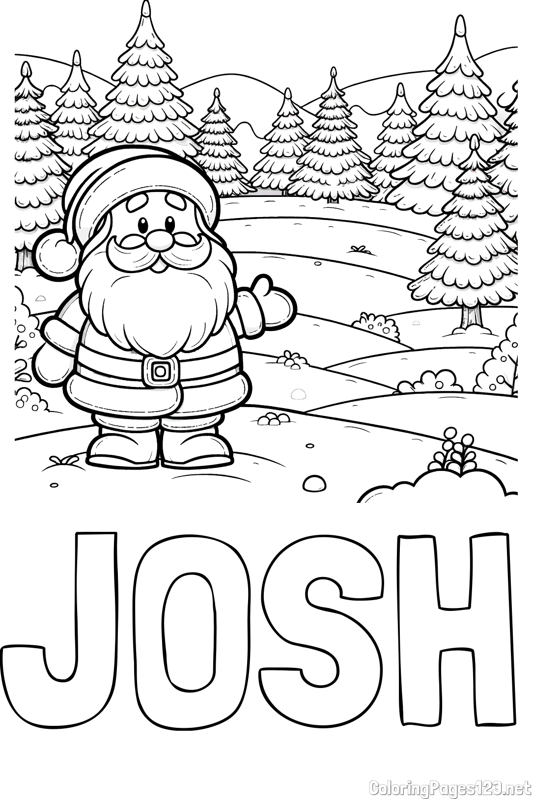 JOSH Coloring Page and Coloring Page of a Cheerful Santa Claus