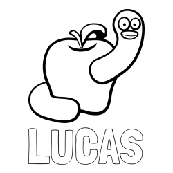 Online Created Coloring Page - LUCAS Coloring Page and Apple and Smiling Worm Coloring Page