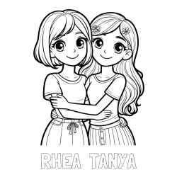 Online Created Coloring Page - RHEA  TANYA Coloring Page and Coloring Page of Two Cute Girls Hugging Each Other (Best Friends Forever)