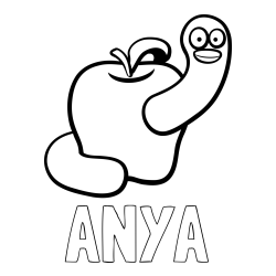 Online Created Coloring Page - ANYA Coloring Page and Apple and Smiling Worm Coloring Page