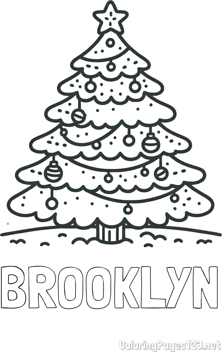 BROOKLYN Coloring Page and Coloring Page of a Simple Christmas Tree