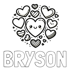 Online Created Coloring Page - BRYSON Coloring Page and Coloring Page of a Cute Cat Surrounded by Hearts