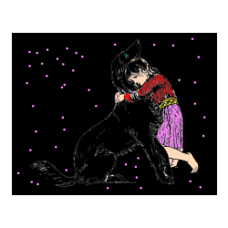 COLORED COLORING - Coloring Page of an Adorable Dog Being Embraced by a Little Girl