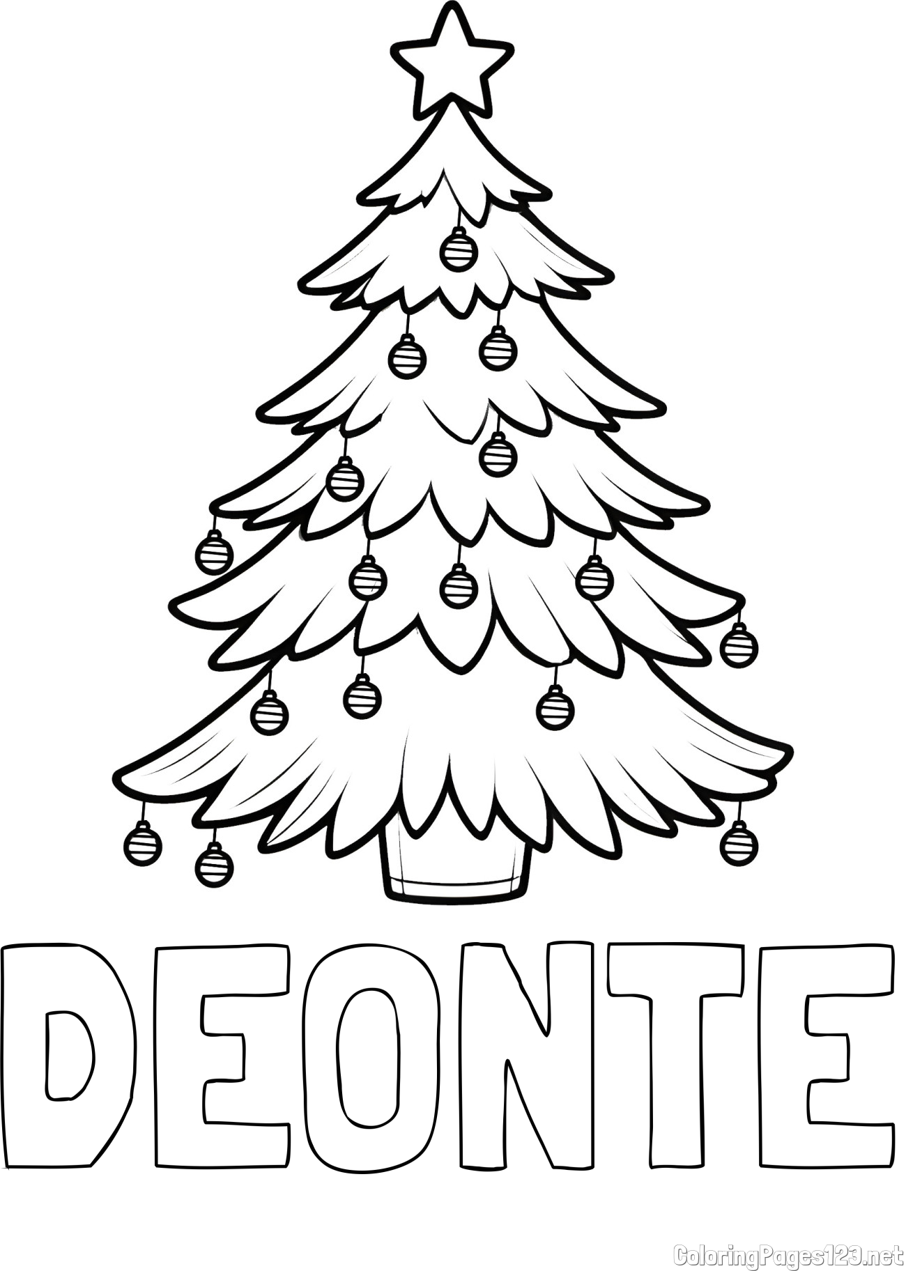 DEONTE Coloring Page and Christmas Tree with Star and Ornaments Coloring Page