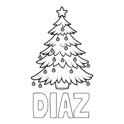 Online Created Coloring Page - DIAZ Coloring Page and Christmas Tree with Star and Ornaments Coloring Page