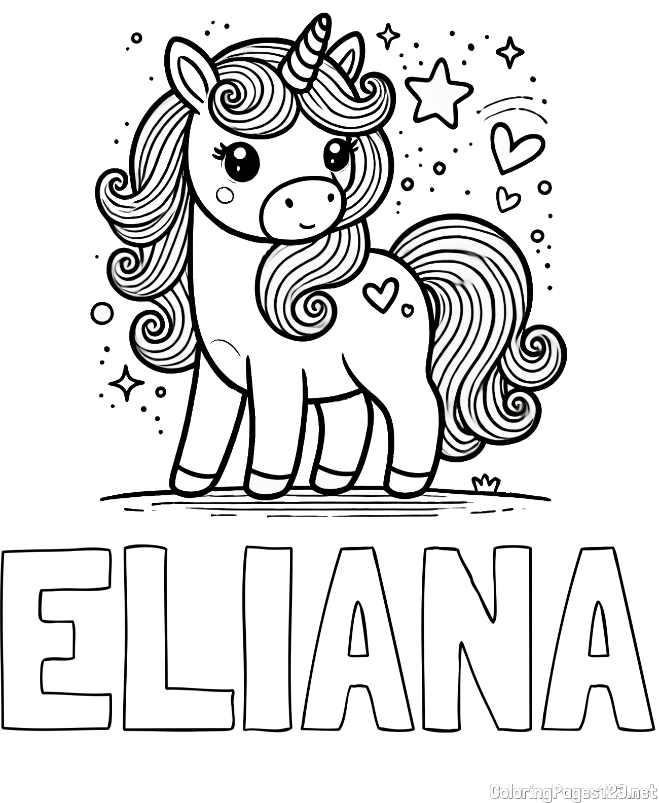 ELIANA Coloring Page and Cute Unicorn Coloring Page