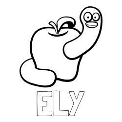 Online Created Coloring Page - ELY Coloring Page and Apple and Smiling Worm Coloring Page