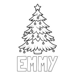 Online Created Coloring Page - EMMY Coloring Page and Christmas Tree with Star and Ornaments Coloring Page
