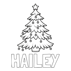 Online Created Coloring Page - HAILEY Coloring Page and Christmas Tree with Star and Ornaments Coloring Page
