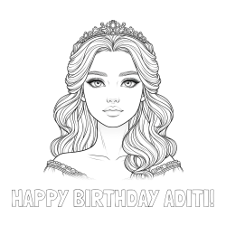 Online Created Coloring Page - HAPPY BIRTHDAY ADITI! Coloring Page and Coloring Page of a Gorgeously Beautiful Princess