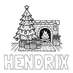 Online Created Coloring Page - HENDRIX Coloring Page and Coloring Page of a Christmas Tree with Presents and a Fireplace