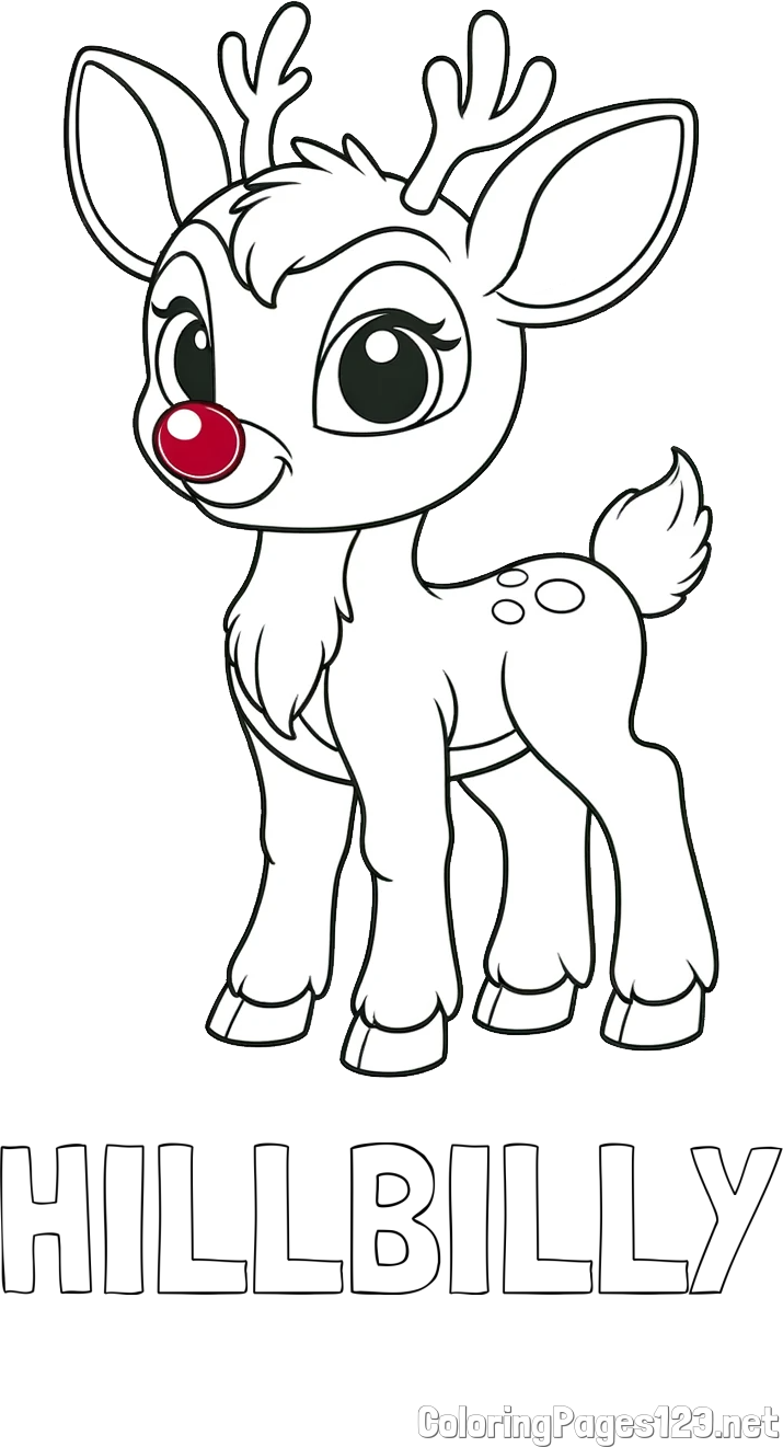 HILLBILLY Coloring Page and Coloring Page of a Cute Deer (Rudolph)