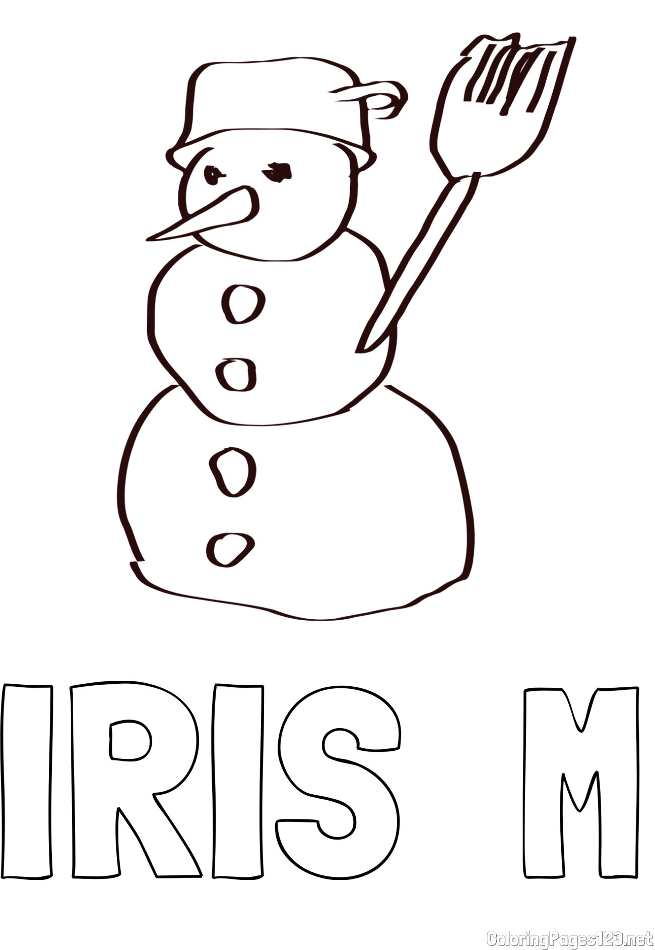 IRIS  M Coloring Page and Coloring Page of a Simple Snowman