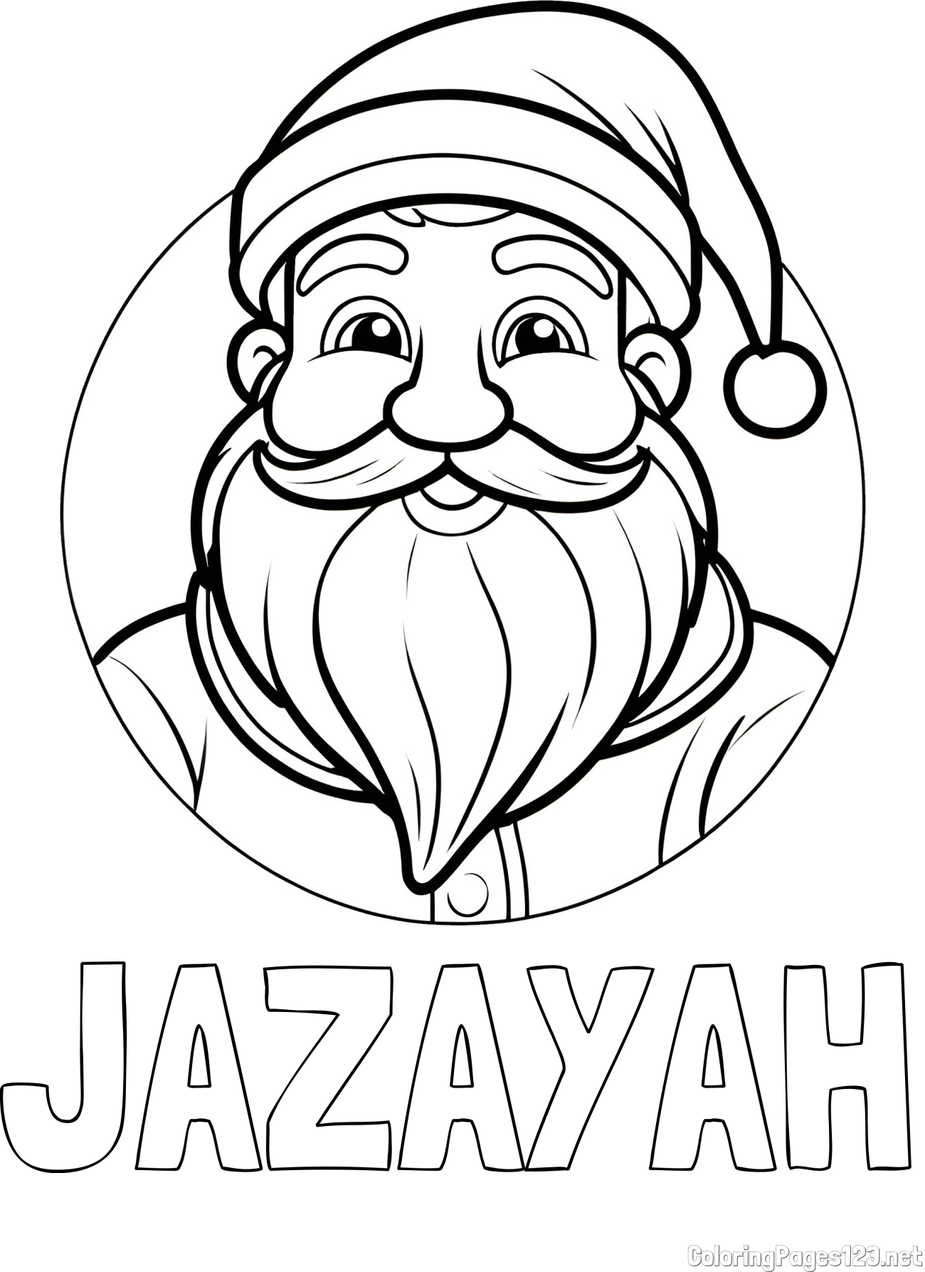 JAZAYAH Coloring Page and Smiling Santa Claus in a Circle Coloring Page