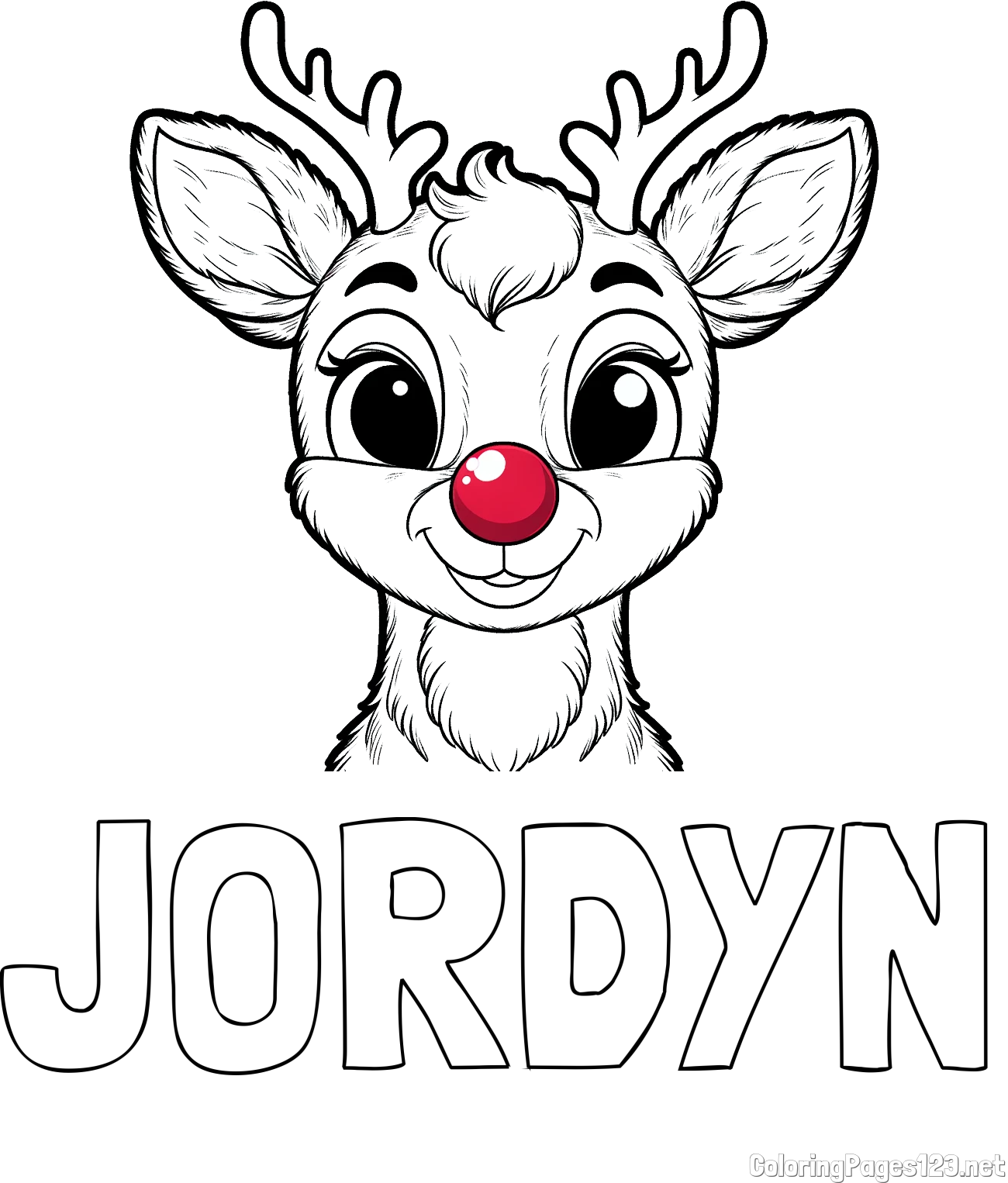 JORDYN Coloring Page and Coloring Page of Rudolph the Red-Nosed Reindeer