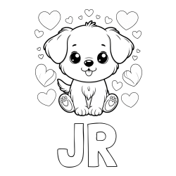 Online Created Coloring Page - JR Coloring Page and Coloring Page of a Cute Dog and Hearts