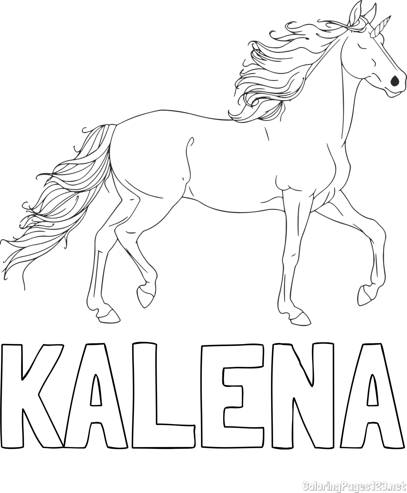 KALENA Coloring Page and Beautiful Unicorn Coloring Page