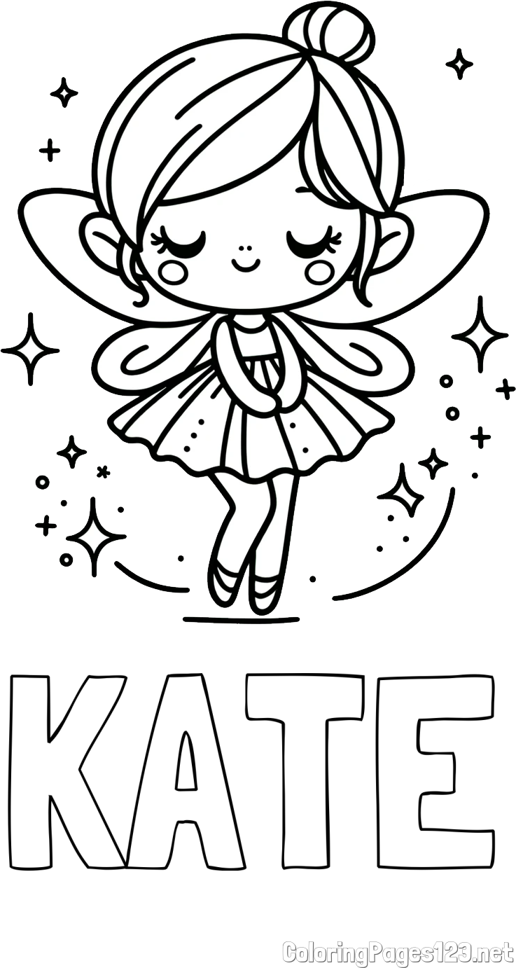 KATE Coloring Page and Children's Coloring Page of a Magical Fairy