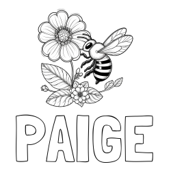 Online Created Coloring Page - PAIGE Coloring Page and Children's Coloring Book of a Little Bee and Flowers