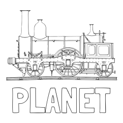 Online Created Coloring Page - PLANET Coloring Page and Realistic Steam Locomotive Coloring Page