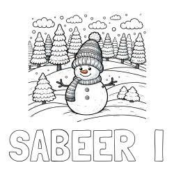 Online Created Coloring Page - SABEER  I Coloring Page and Coloring Page of a Snowman with Pine Trees in the Background