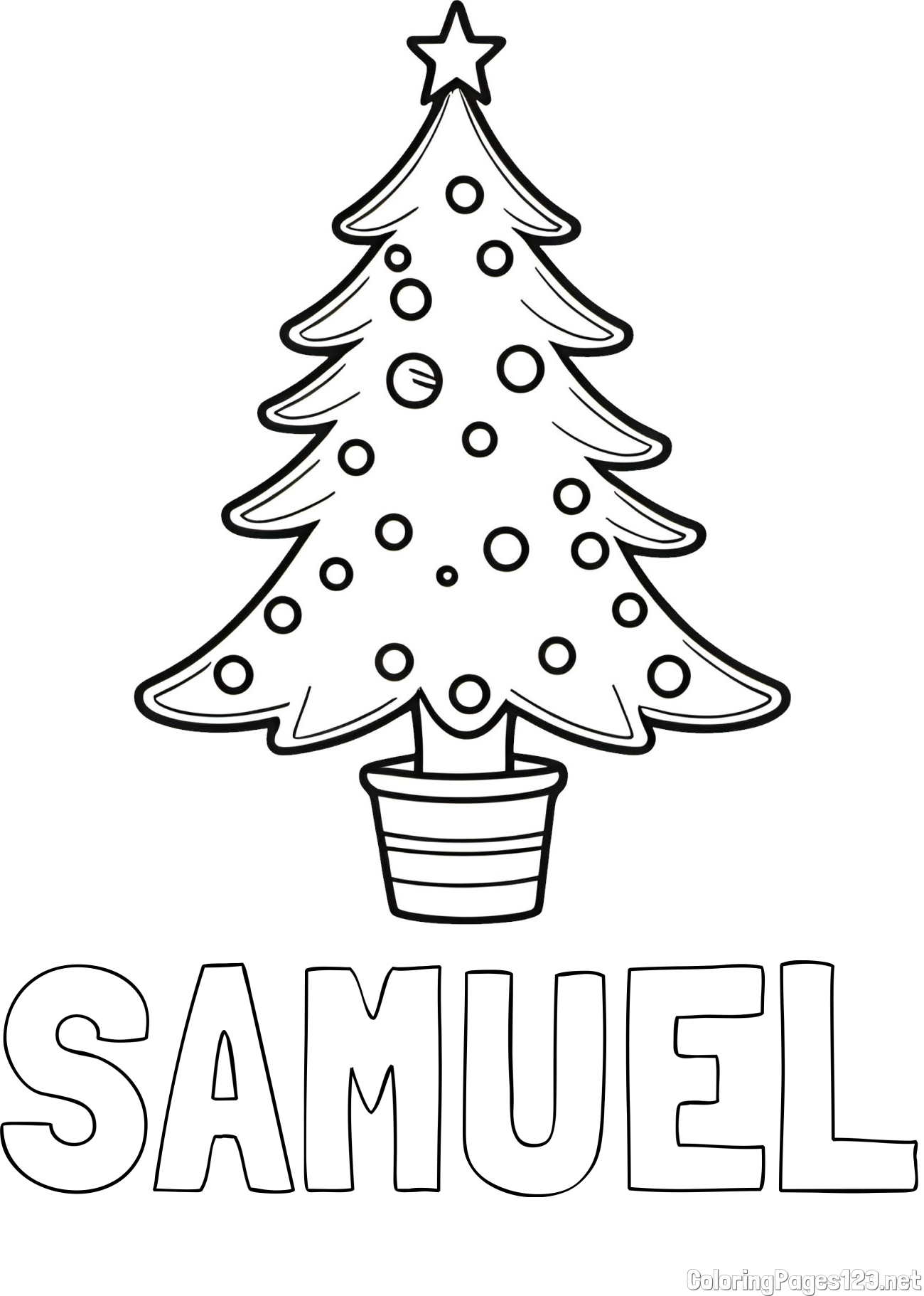 SAMUEL Coloring Page and Beautiful Christmas Tree Coloring Page