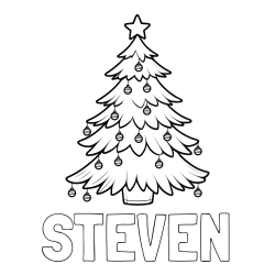 Online Created Coloring Page - STEVEN Coloring Page and Christmas Tree with Star and Ornaments Coloring Page