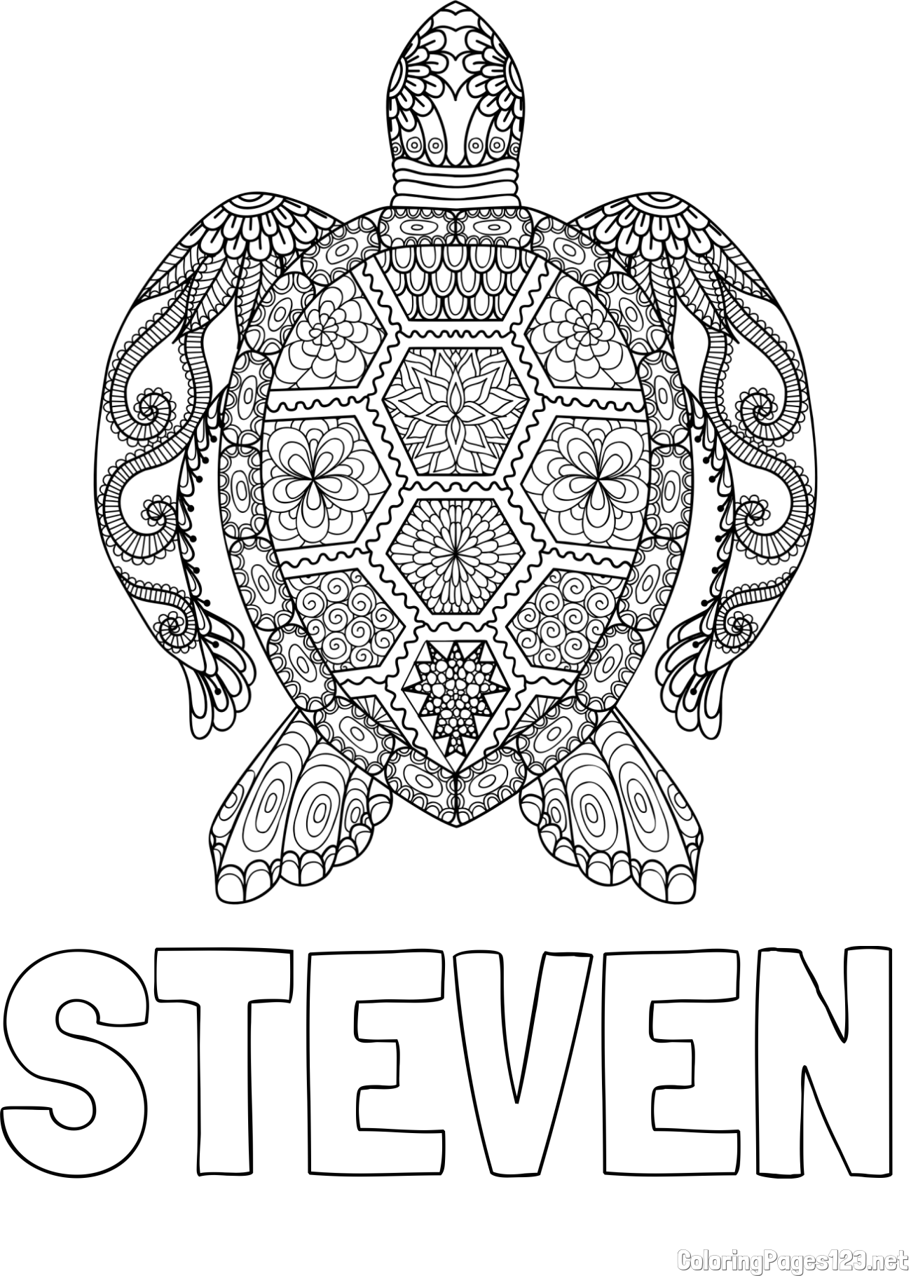 STEVEN Coloring Page and Sea Turtle Mandala Coloring Page