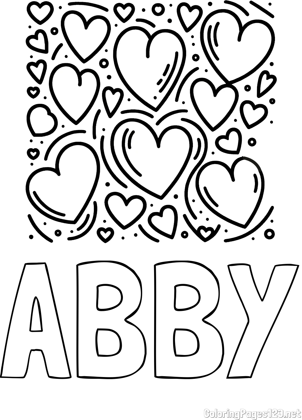 ABBY Coloring Page and Free Printable Coloring Page of Hearts