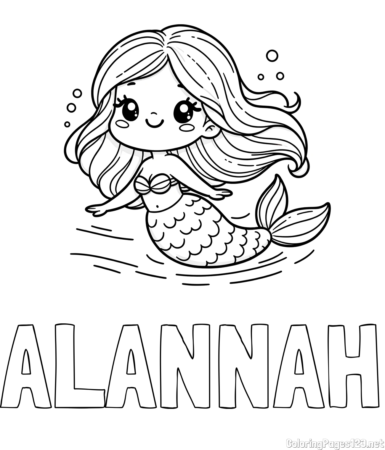 ALANNAH Coloring Page and Coloring Page of a Cute Mermaid