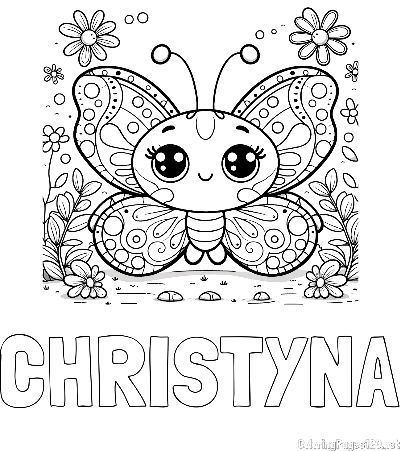 CHRISTYNA Coloring Page and Cute Butterfly Coloring Page