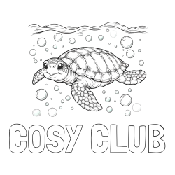Online Created Coloring Page - COSY CLUB Coloring Page and Coloring Page of a Sea Turtle Swimming in the Ocean
