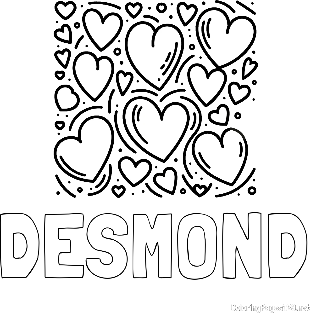 DESMOND Coloring Page and Free Printable Coloring Page of Hearts