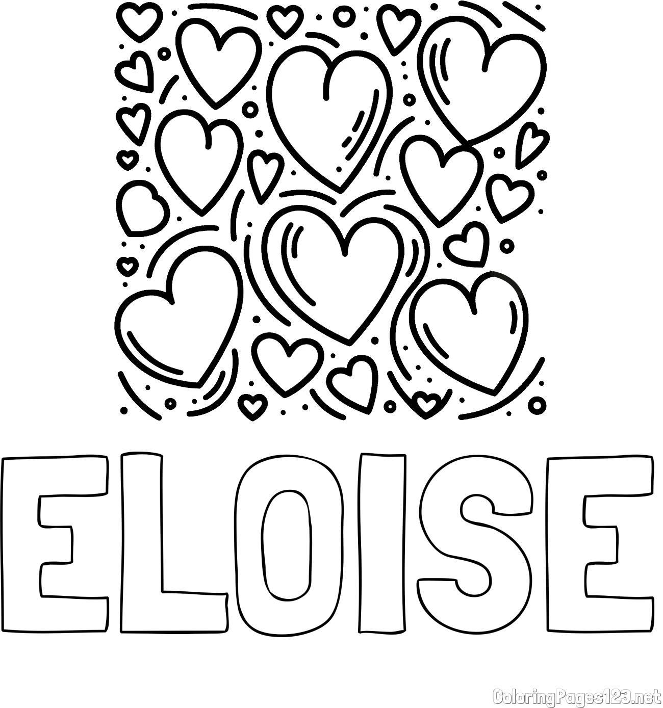 ELOISE Coloring Page and Free Printable Coloring Page of Hearts