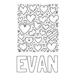 Online Created Coloring Page - EVAN Coloring Page and Children's Coloring Page of Many Hearts