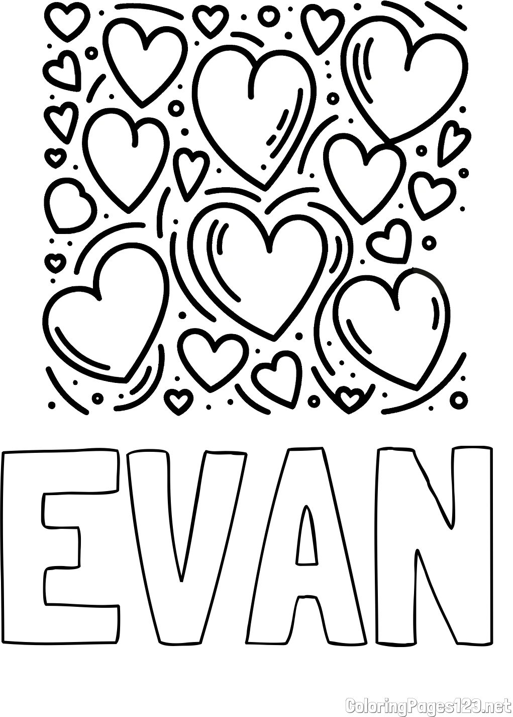 EVAN Coloring Page and Free Printable Coloring Page of Hearts