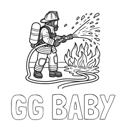 Online Created Coloring Page - GG BABY Coloring Page and A coloring page of a firefighter and a big fire