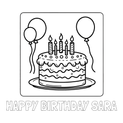 Online Created Coloring Page - HAPPY BIRTHDAY SARA Coloring Page and 5th Birthday Cake Coloring Page