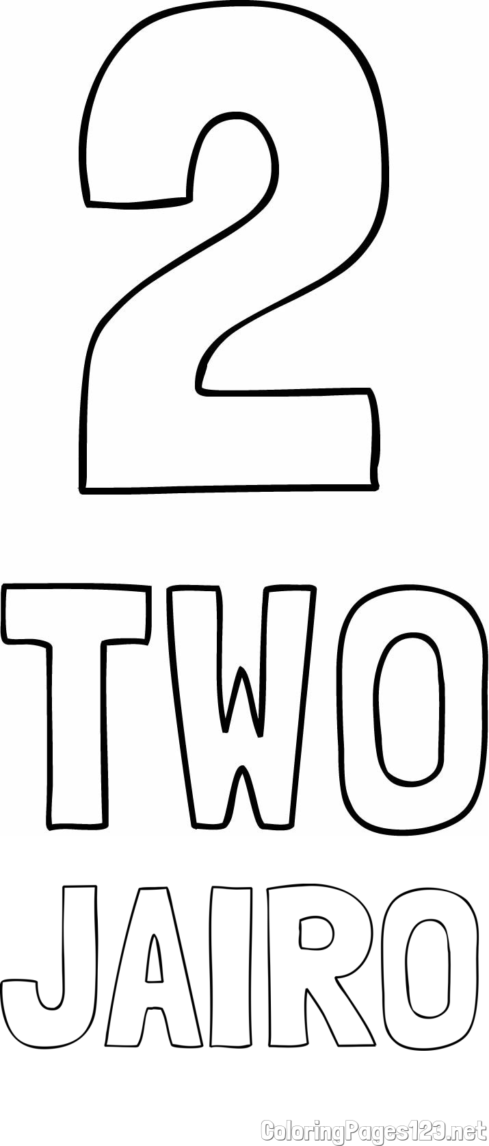JAIRO Coloring Page and Coloring of the Number Two (2) with the Written Name