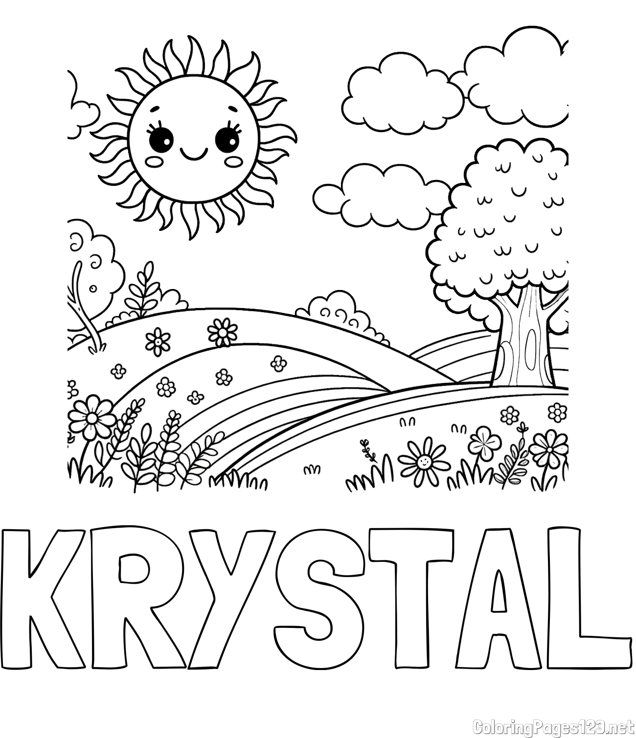 KRYSTAL Coloring Page and Sunny Nature Coloring Page