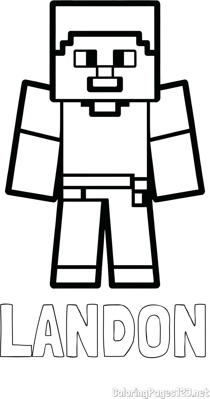 LANDON Coloring Page and Minecraft Steve Coloring Page