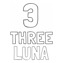 Online Created Coloring Page - LUNA Coloring Page and Coloring of the Number Three (3) with the Written Name