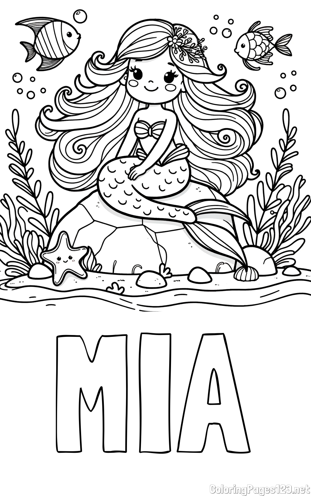 MIA Coloring Page and Coloring Page of a Cute Little Mermaid