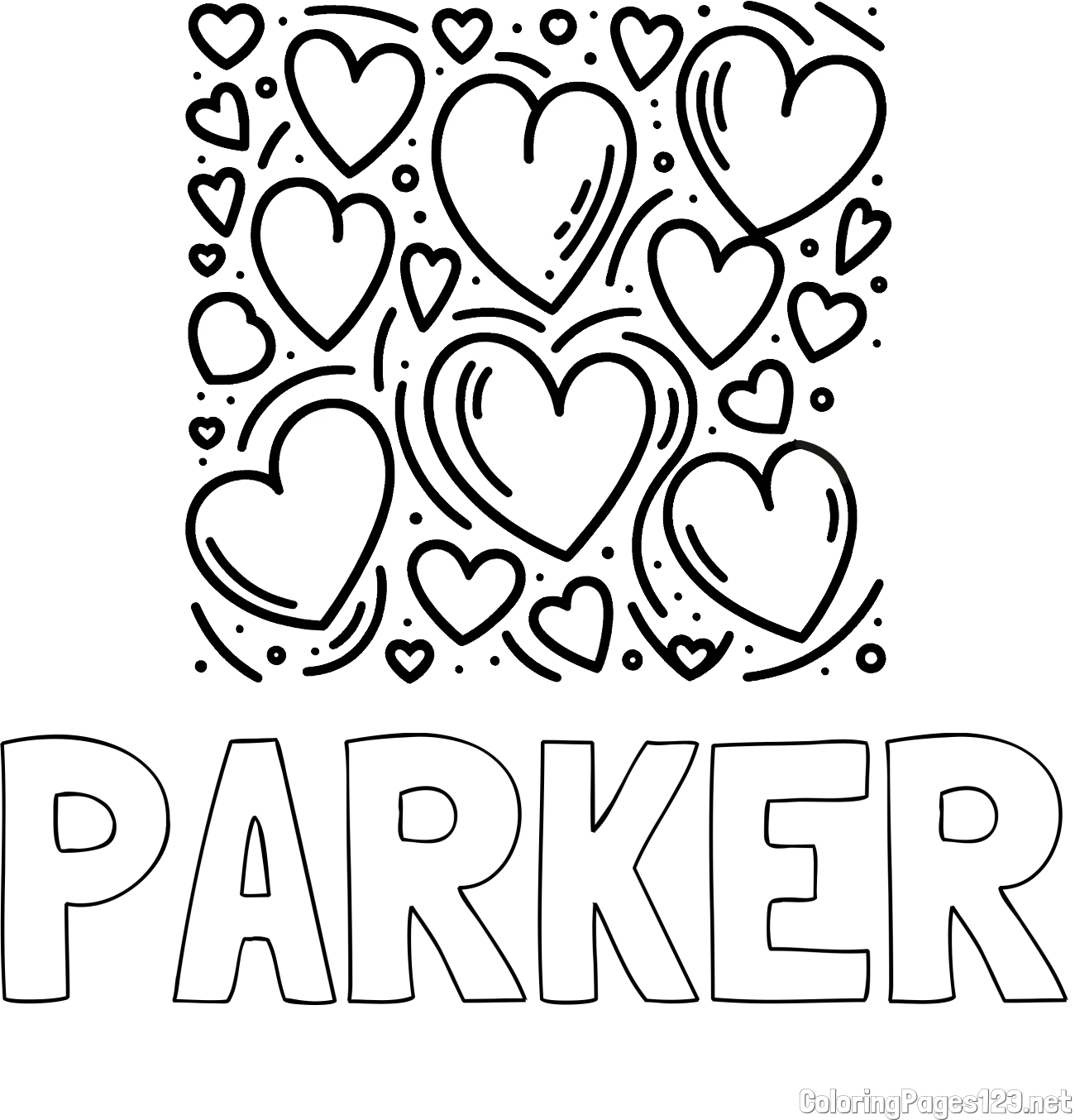 PARKER Coloring Page and Free Printable Coloring Page of Hearts