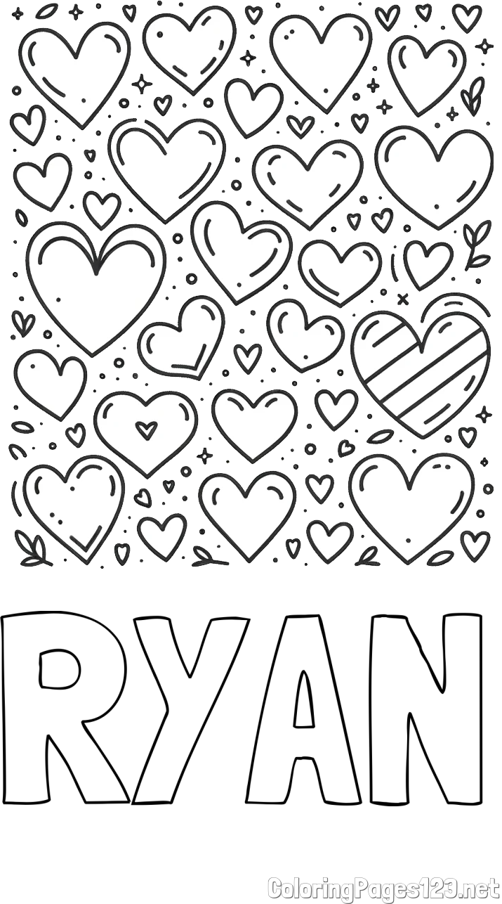 RYAN Coloring Page and Children's Coloring Page of Many Hearts