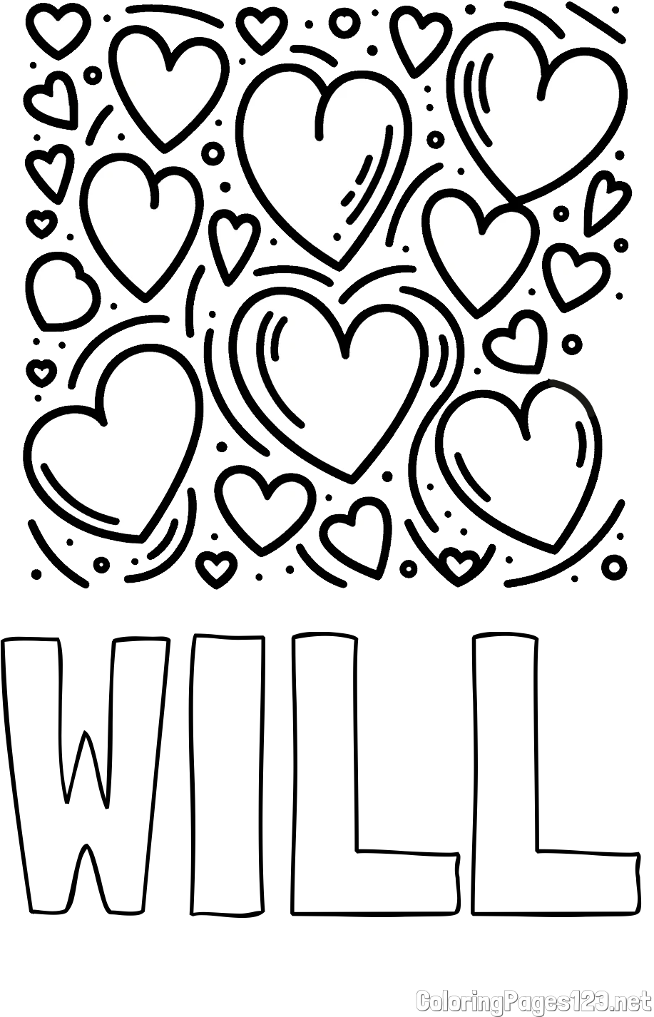 WILL Coloring Page and Free Printable Coloring Page of Hearts