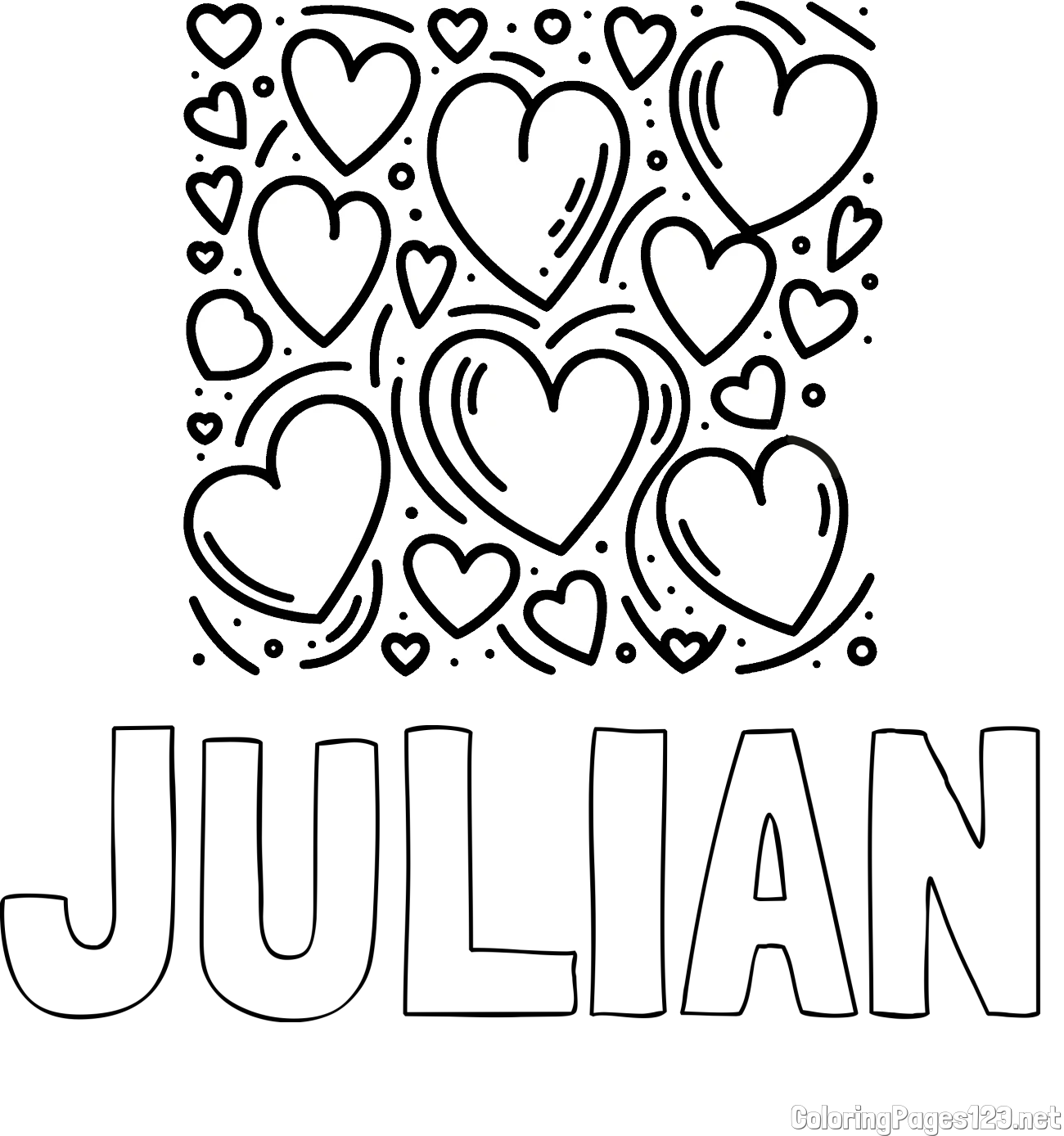 JULIAN Coloring Page and Free Printable Coloring Page of Hearts